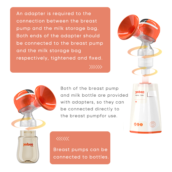 Can the breast milk storage bag and milk bottle be connected to the breast pump